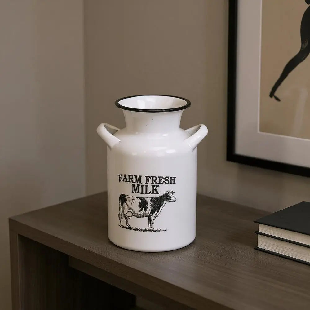 8" Black And White Metal Jug Vase HomeRoots