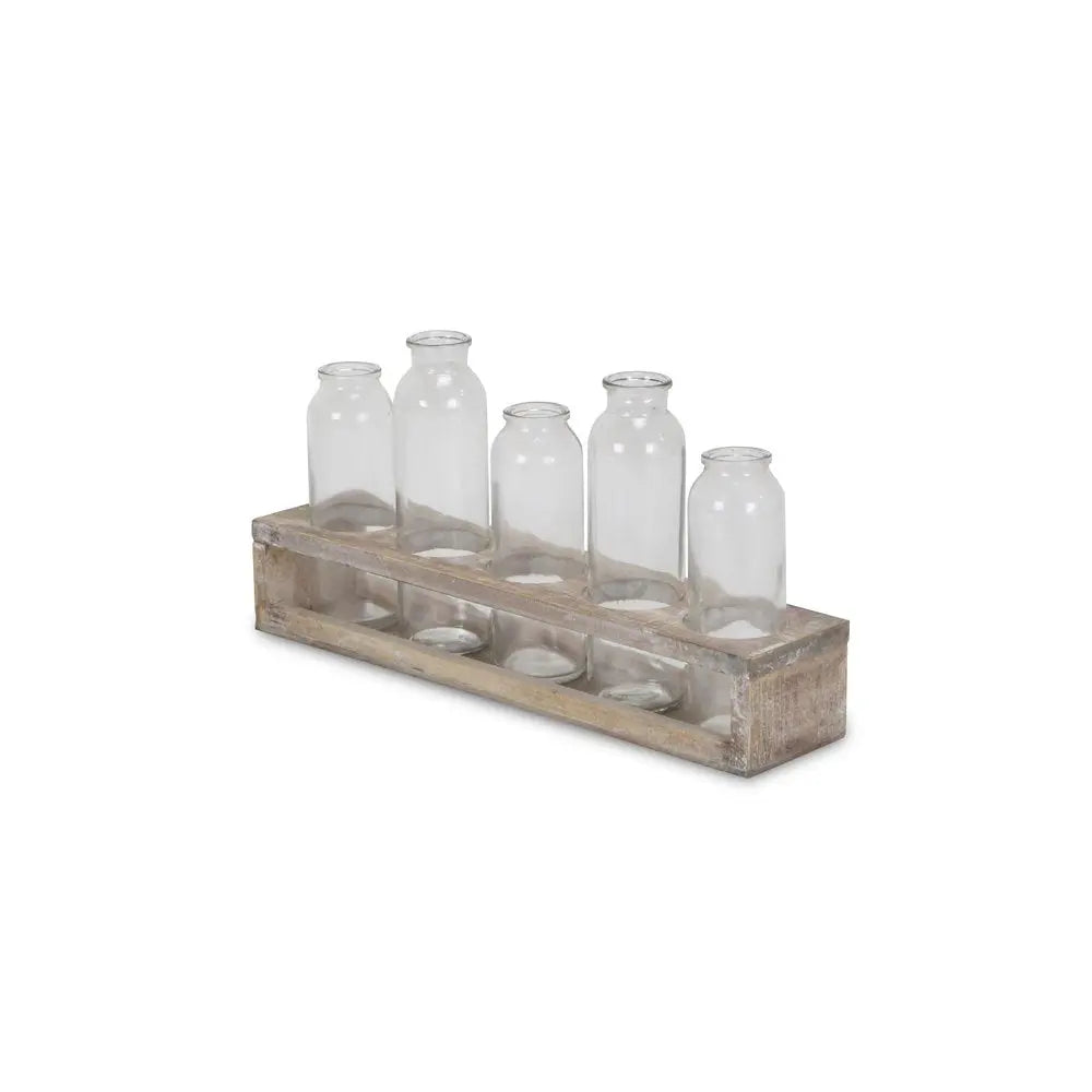 Set of Five Clear Cylinder Glass Decorative Bottles HomeRoots