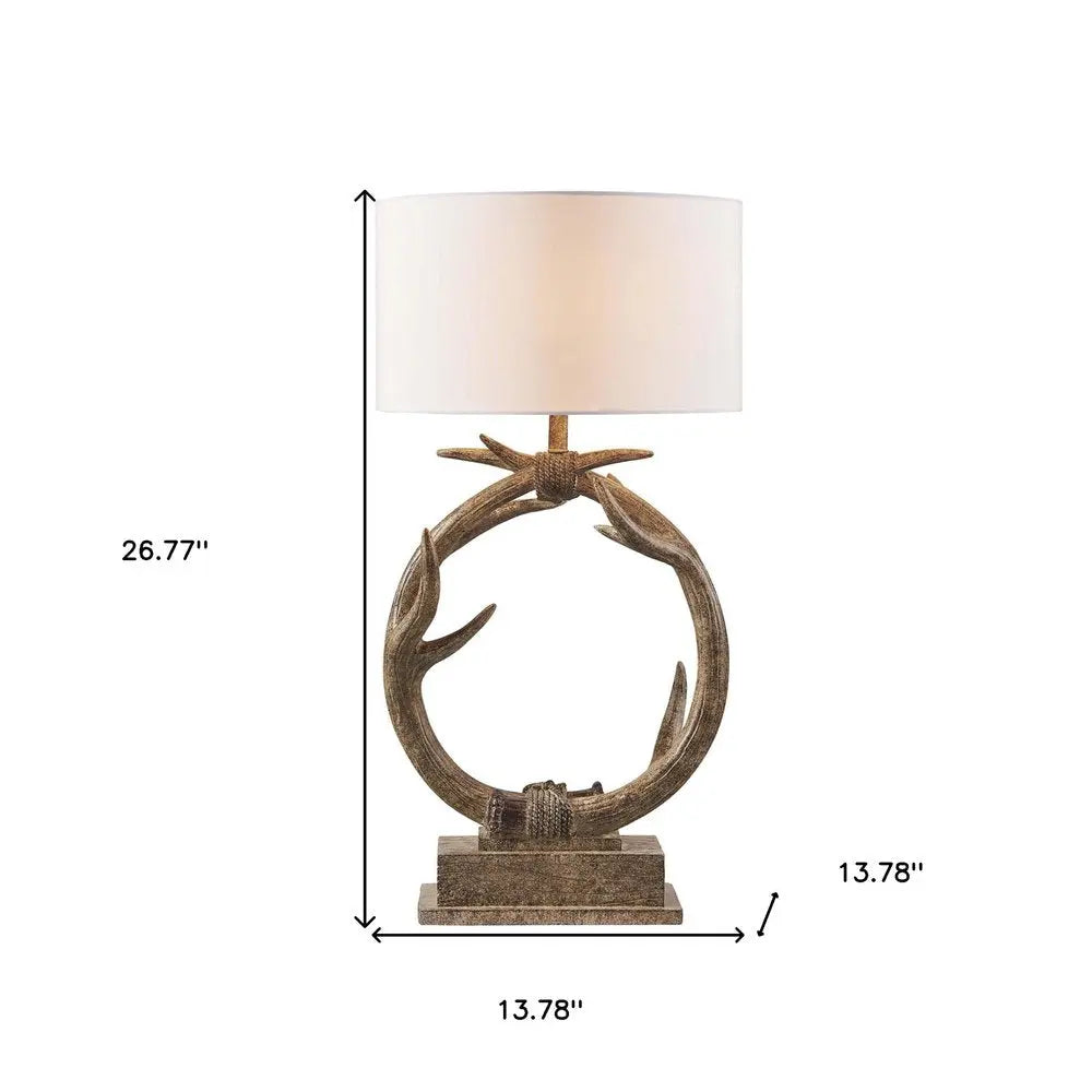 27" Brown Rustic Faux Antlers Table Lamp With White Drum Shade HomeRoots