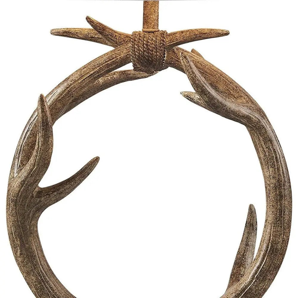 27" Brown Rustic Faux Antlers Table Lamp With White Drum Shade HomeRoots