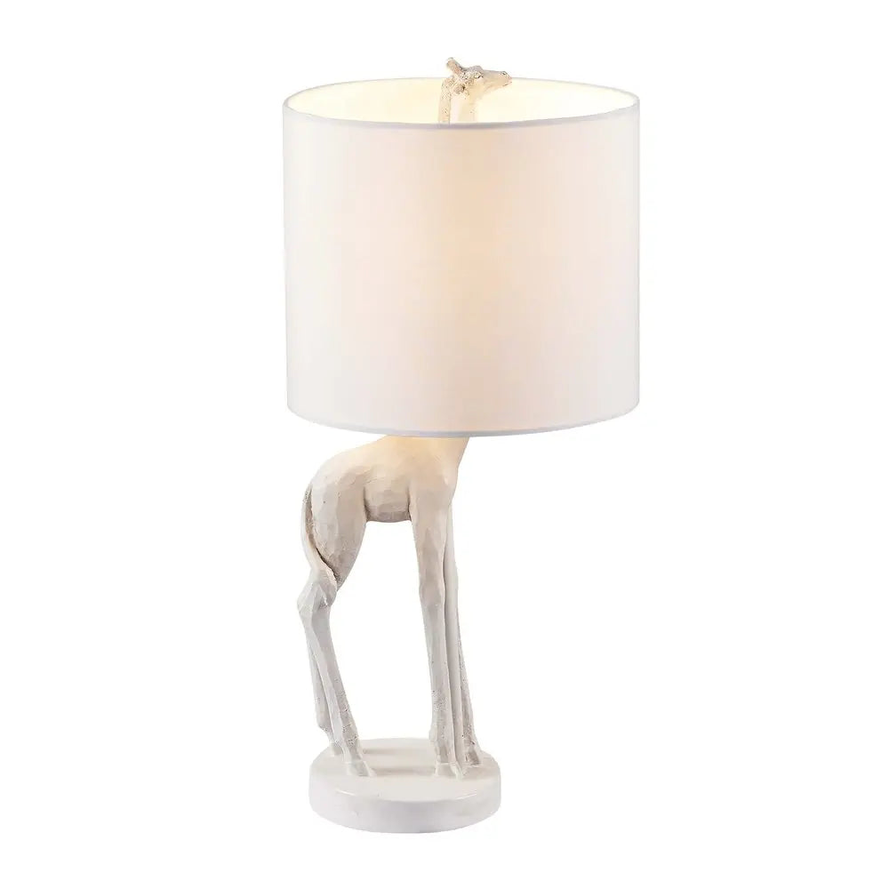 17" White Textured Giraffe Table Lamp With White Drum Shade HomeRoots