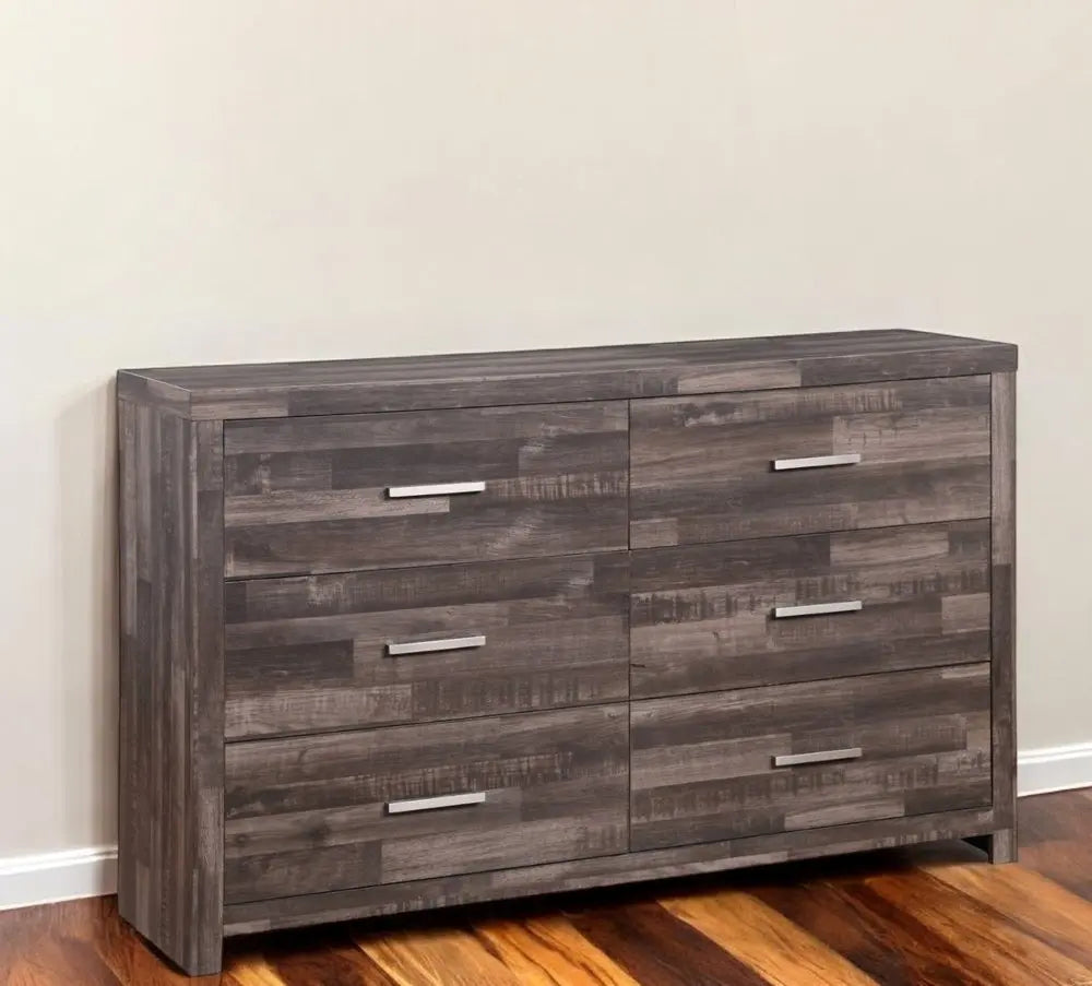 60" Dark Brown Solid and Manufactured Wood Six Drawer Double Dresser HomeRoots