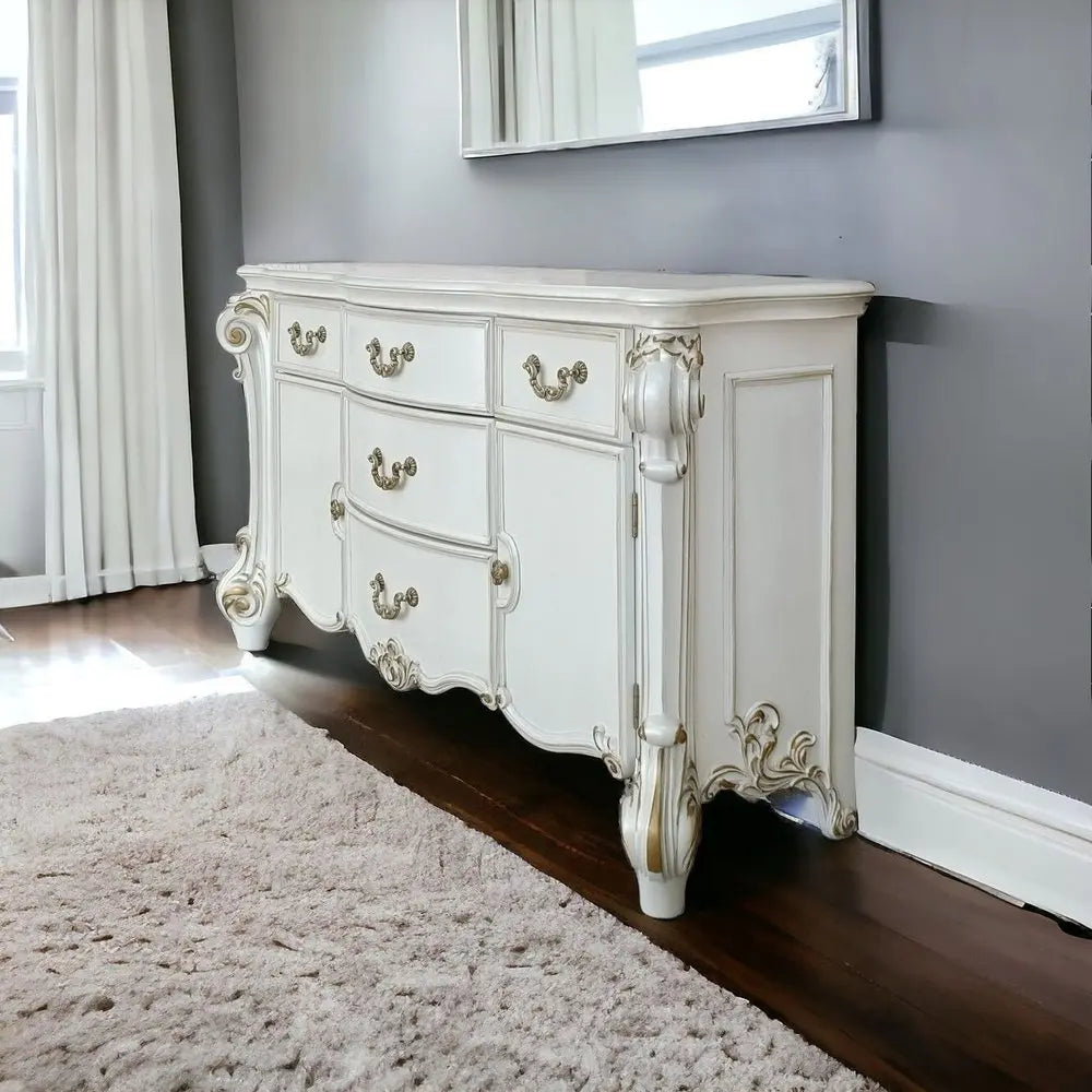 71" Pearl Solid and Manufactured Wood Five Drawer Triple Dresser HomeRoots