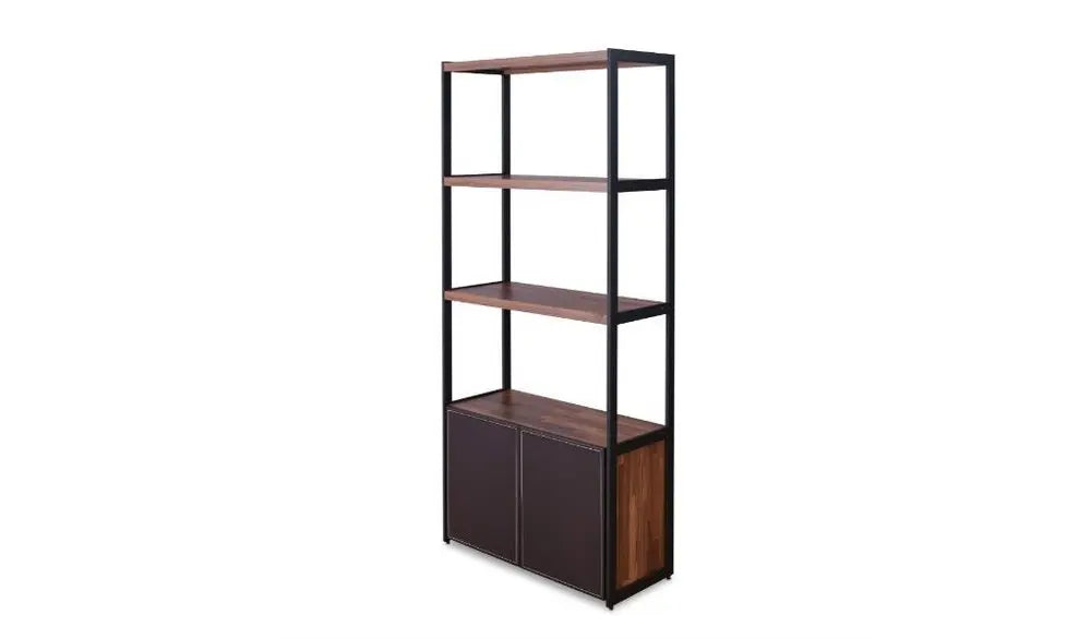 Brown And Black Metal Three Tier Bookcase with Two Doors HomeRoots