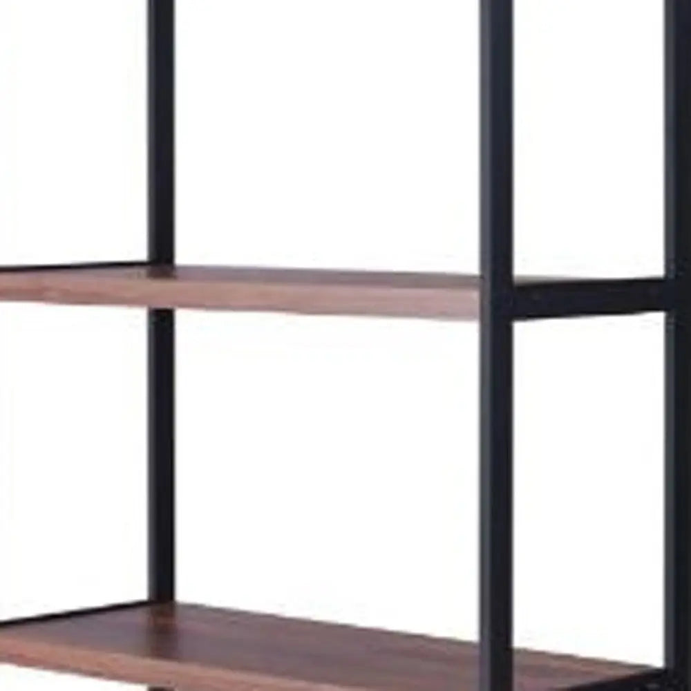 Brown And Black Metal Three Tier Bookcase with Two Doors HomeRoots