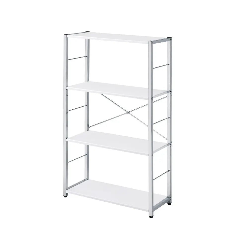 42" White And Silver Metal and Wood Four Tier Etagere Bookcase HomeRoots