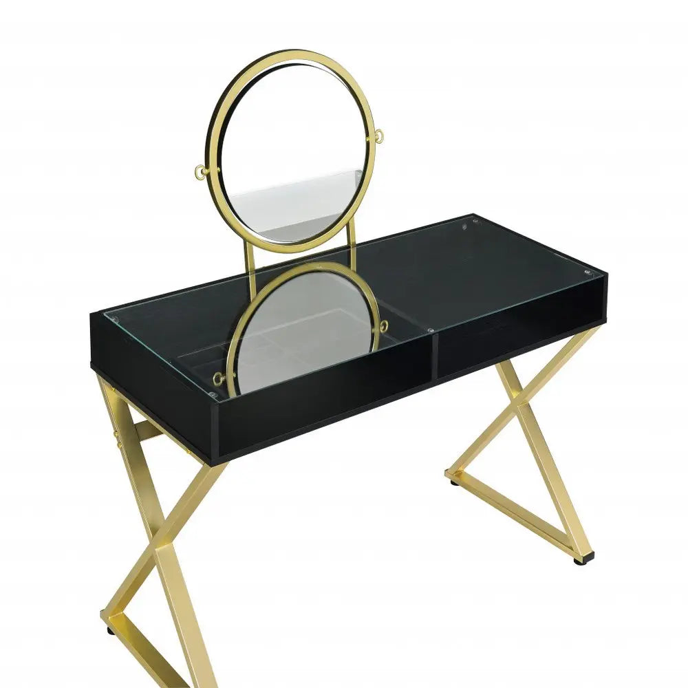 42" Black and Gold Mirrored Dresser HomeRoots