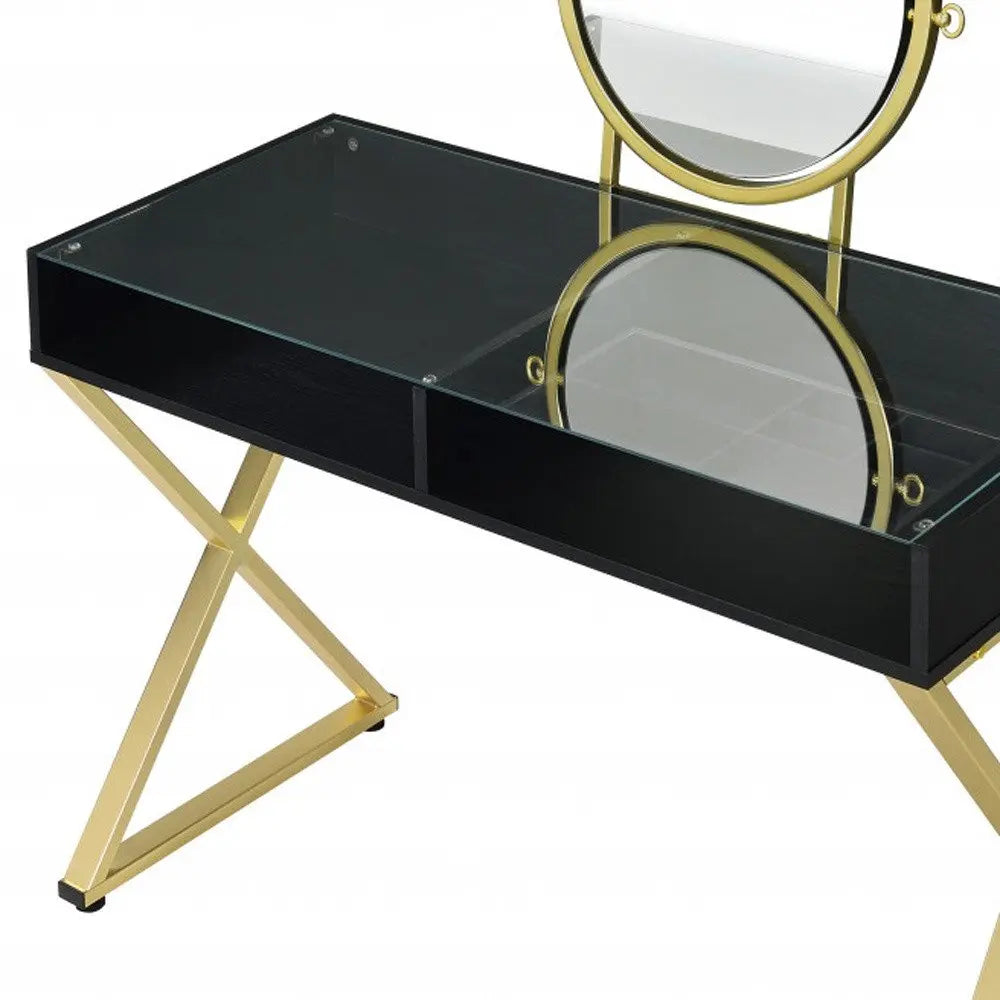 42" Black and Gold Mirrored Dresser HomeRoots