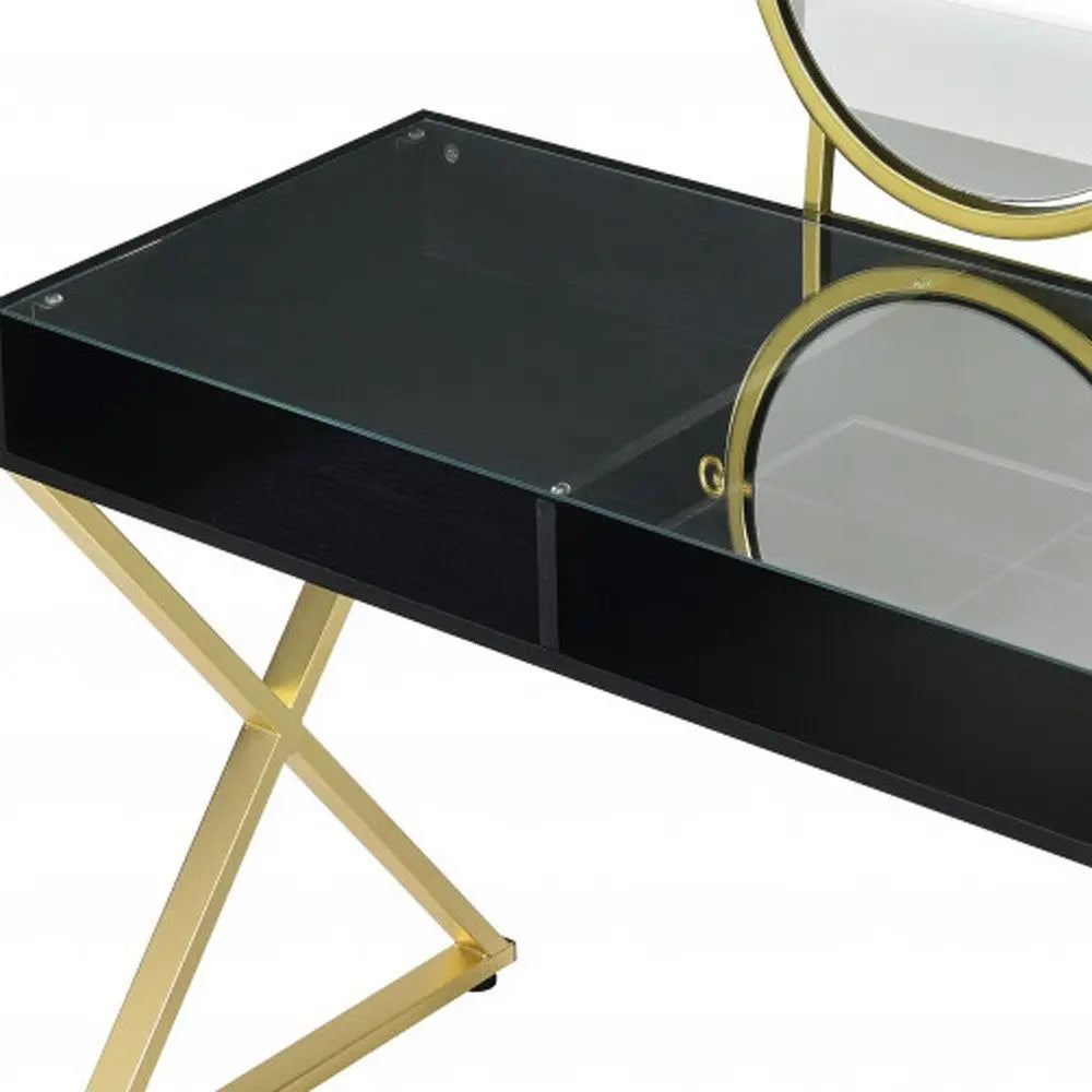 42" Black and Gold Mirrored Dresser HomeRoots