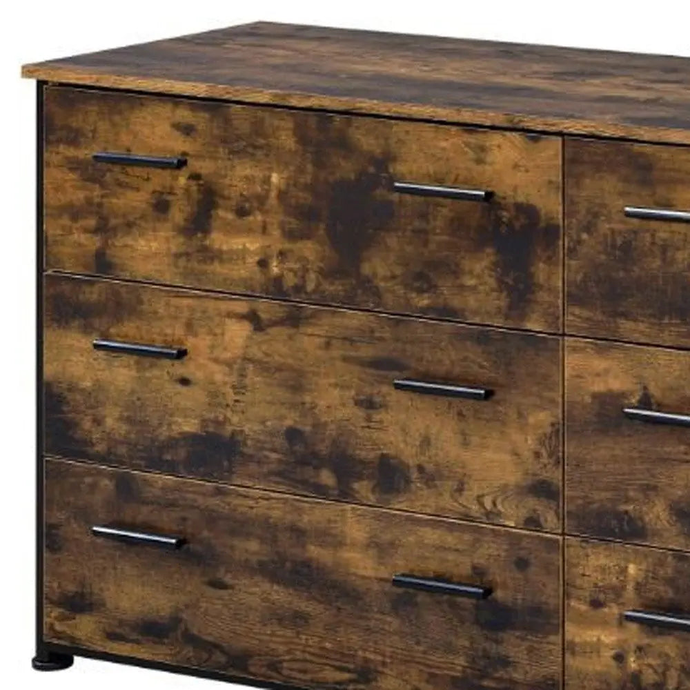 59" Brown and Black Six Drawer Double Dresser HomeRoots
