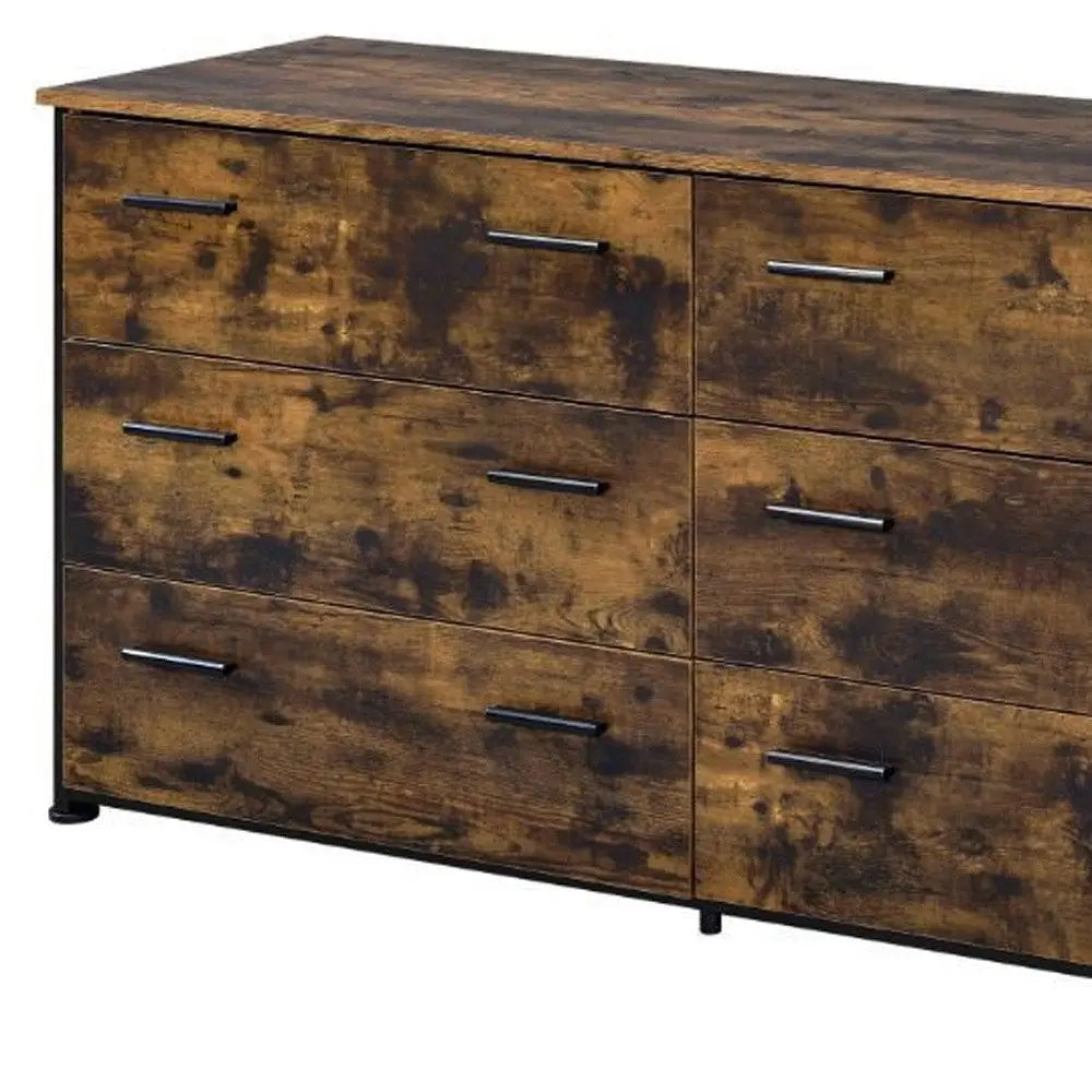 59" Brown and Black Six Drawer Double Dresser HomeRoots
