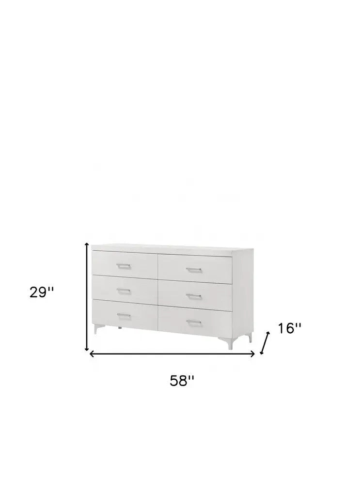 58" White Solid and Manufactured Wood Six Drawer Double Dresser HomeRoots