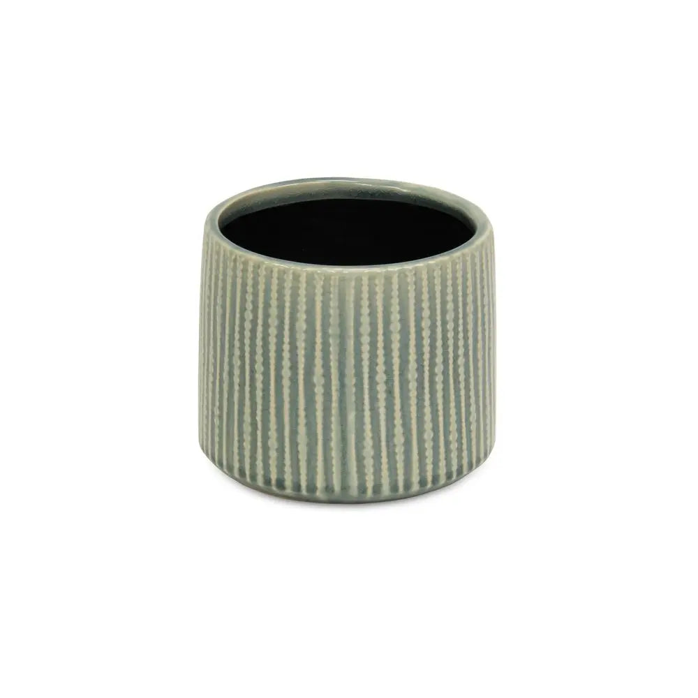 6" Green Striped Ceramic Indoor Outdoor Round Pot Planter HomeRoots