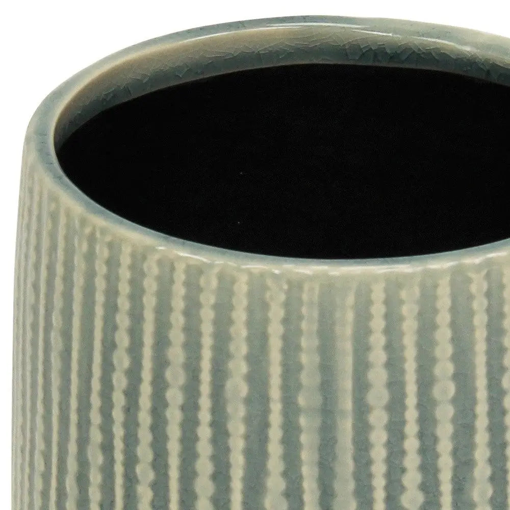 6" Green Striped Ceramic Indoor Outdoor Round Pot Planter HomeRoots