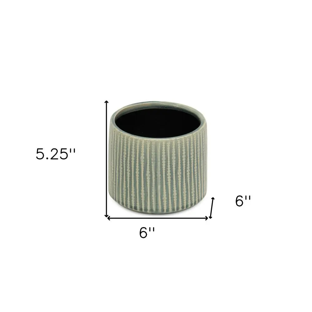 6" Green Striped Ceramic Indoor Outdoor Round Pot Planter HomeRoots