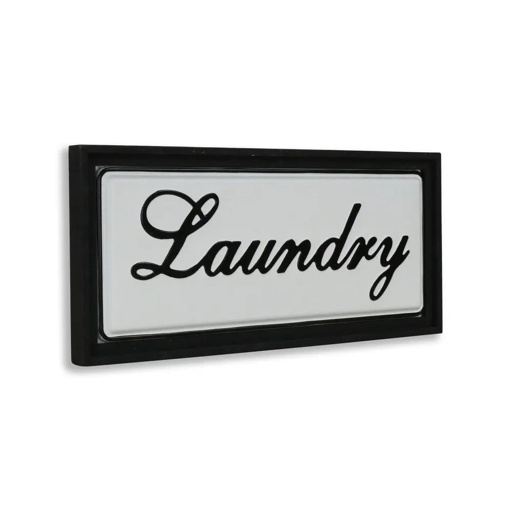 11" X 24" Black and White Handcrafted Laundry Metal Wall Decor HomeRoots