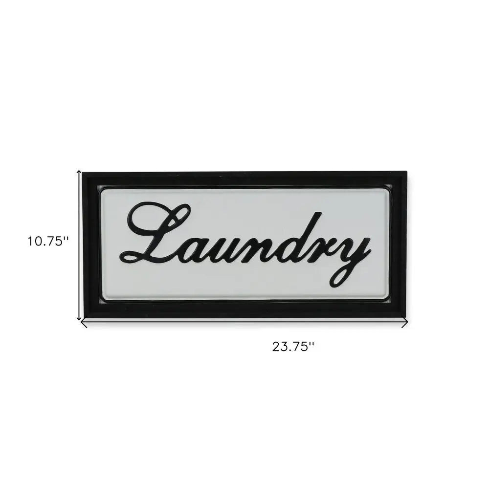 11" X 24" Black and White Handcrafted Laundry Metal Wall Decor HomeRoots