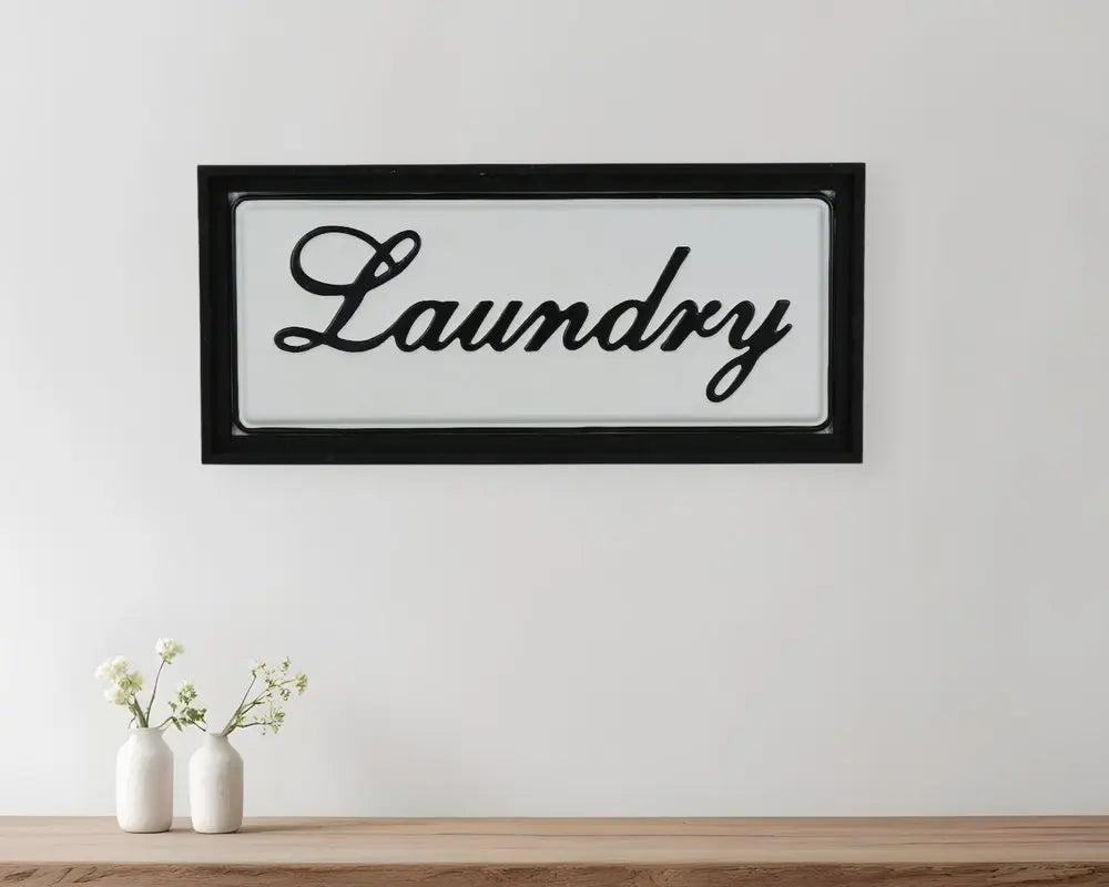11" X 24" Black and White Handcrafted Laundry Metal Wall Decor HomeRoots