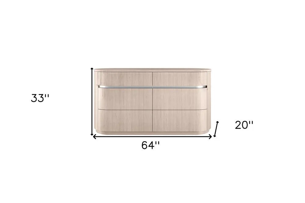 64" Beige Six Drawer Double Dresser HomeRoots
