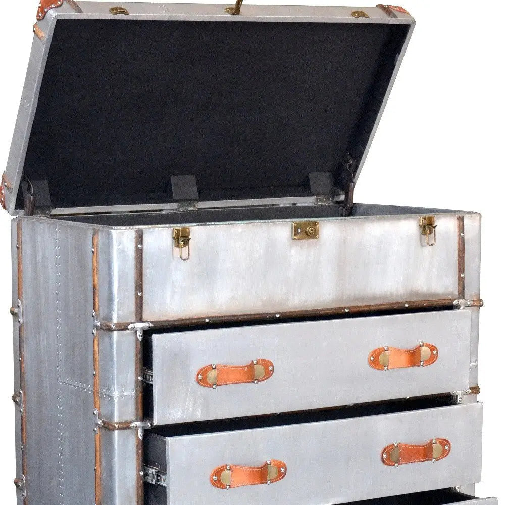 42" Silver Aluminum Four Drawer Dresser HomeRoots