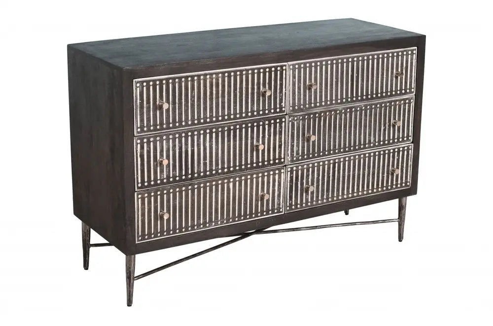 48" Antique Brown Solid Wood Six Drawer Double Dresser HomeRoots