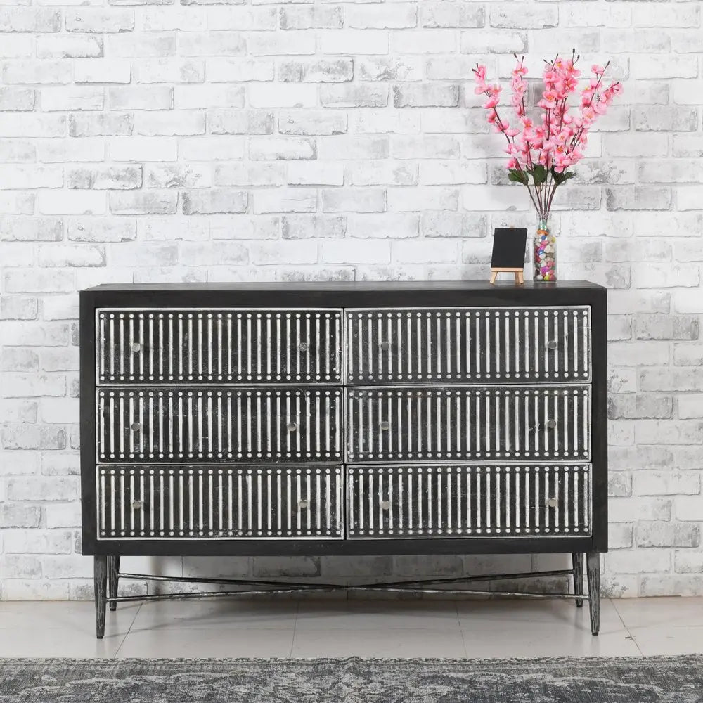 48" Antique Brown Solid Wood Six Drawer Double Dresser HomeRoots