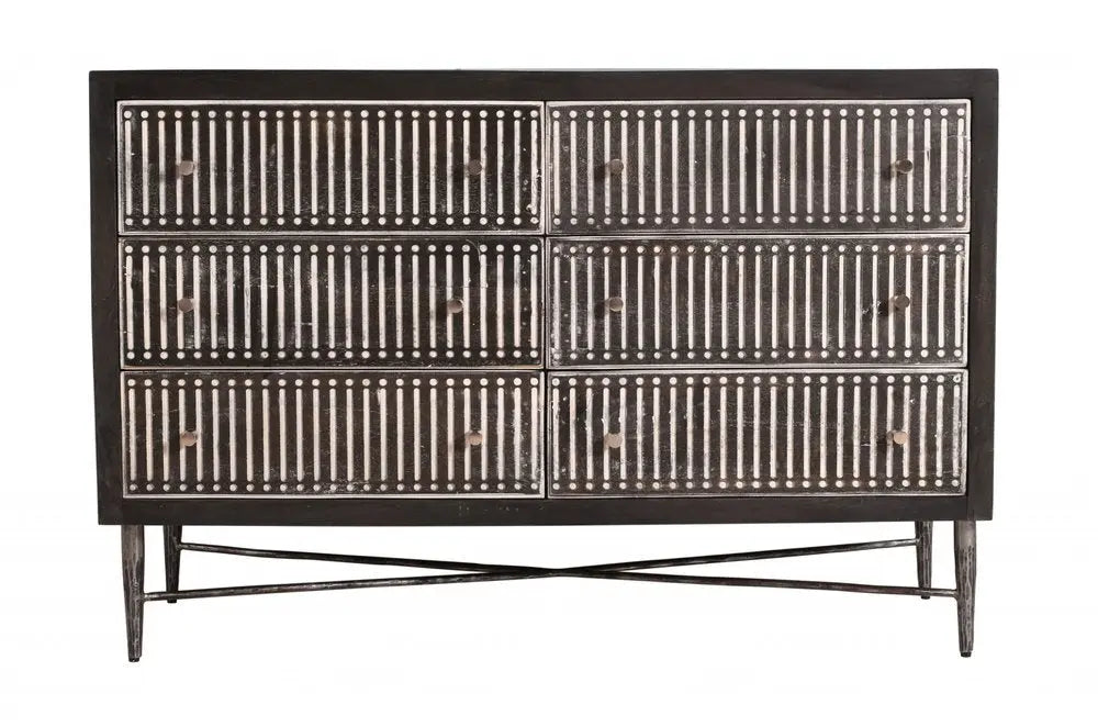 48" Antique Brown Solid Wood Six Drawer Double Dresser HomeRoots