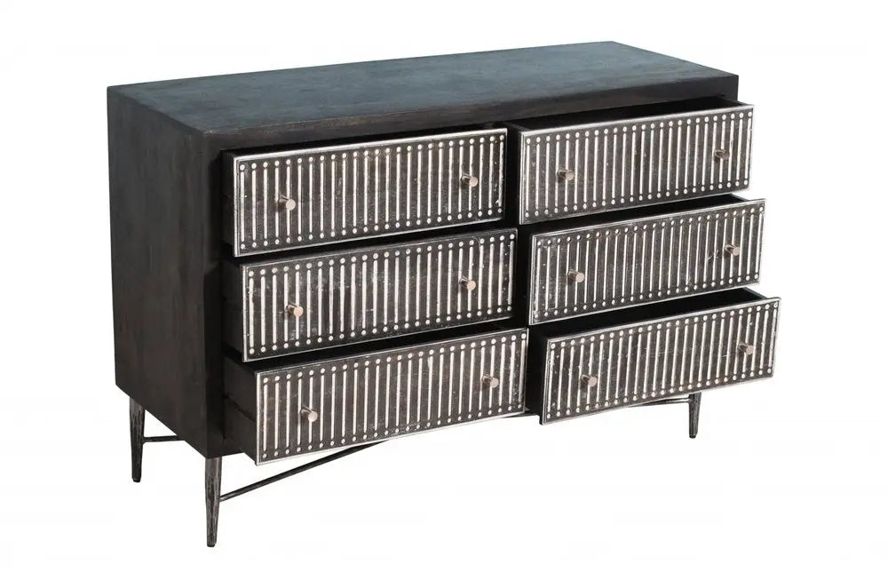 48" Antique Brown Solid Wood Six Drawer Double Dresser HomeRoots