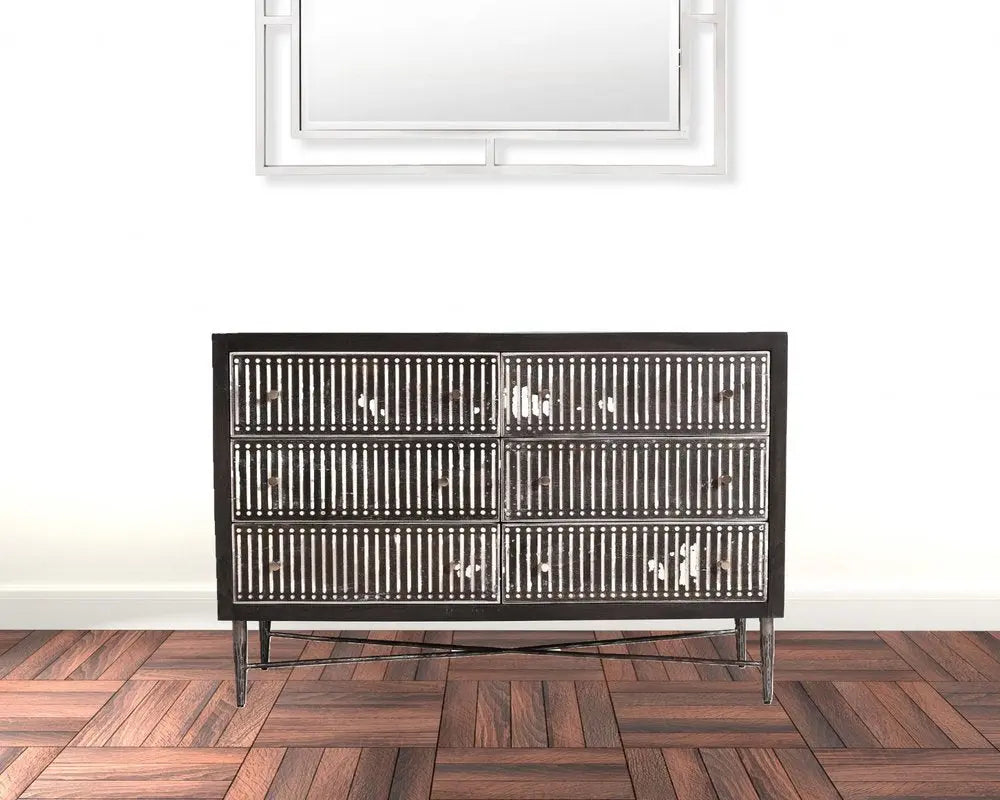 48" Antique Brown Solid Wood Six Drawer Double Dresser HomeRoots