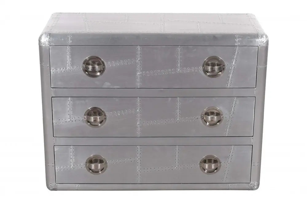 42" Silver Aluminum Three Drawer Dresser HomeRoots
