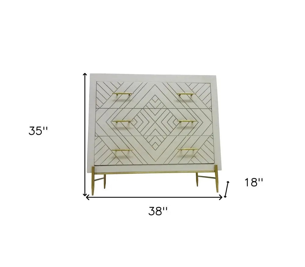 38" Ivory Solid Wood Three Drawer Dresser HomeRoots
