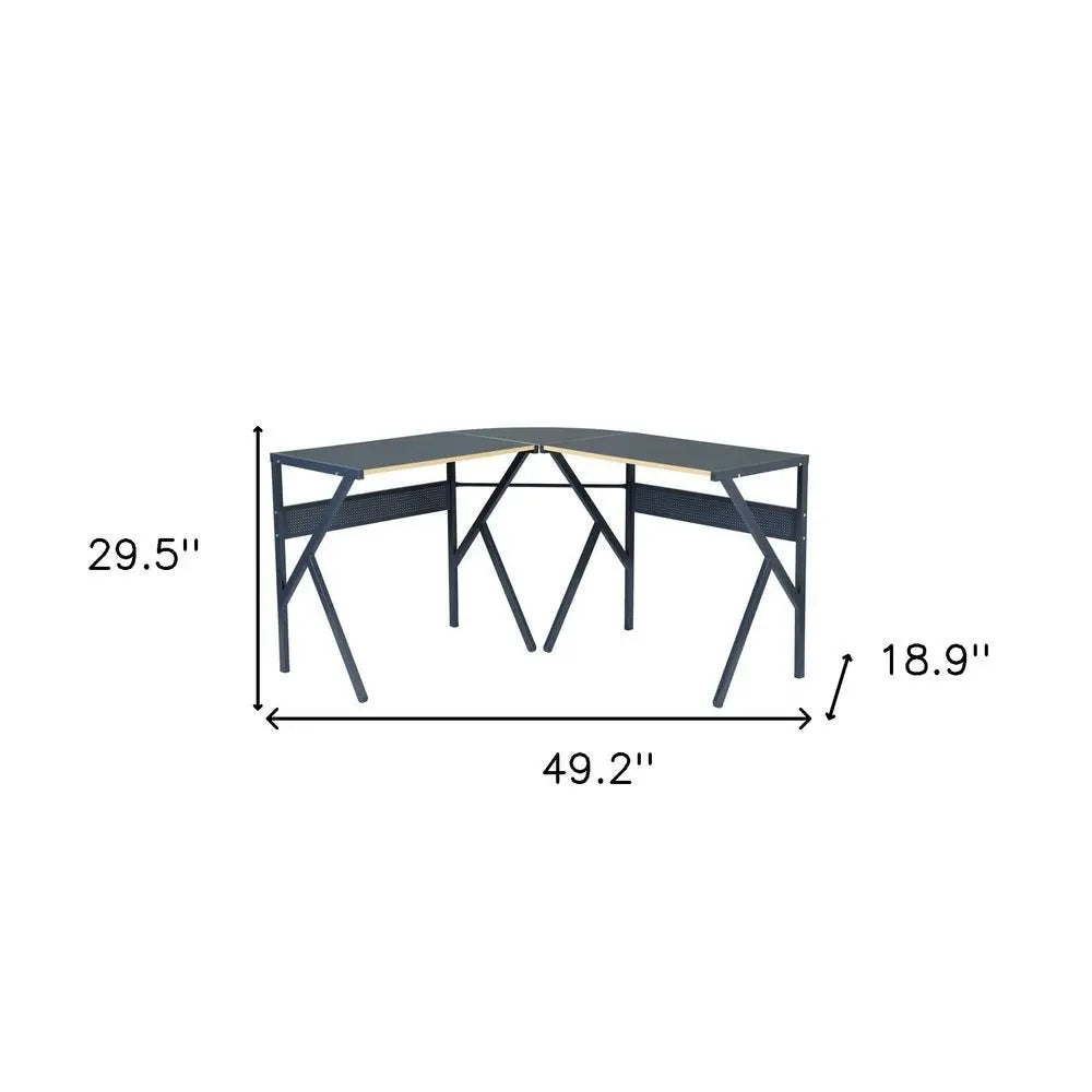 49" Black Wood and Metal Corner H - Shape Computer Desk - NOBLE HOME INTERIORS