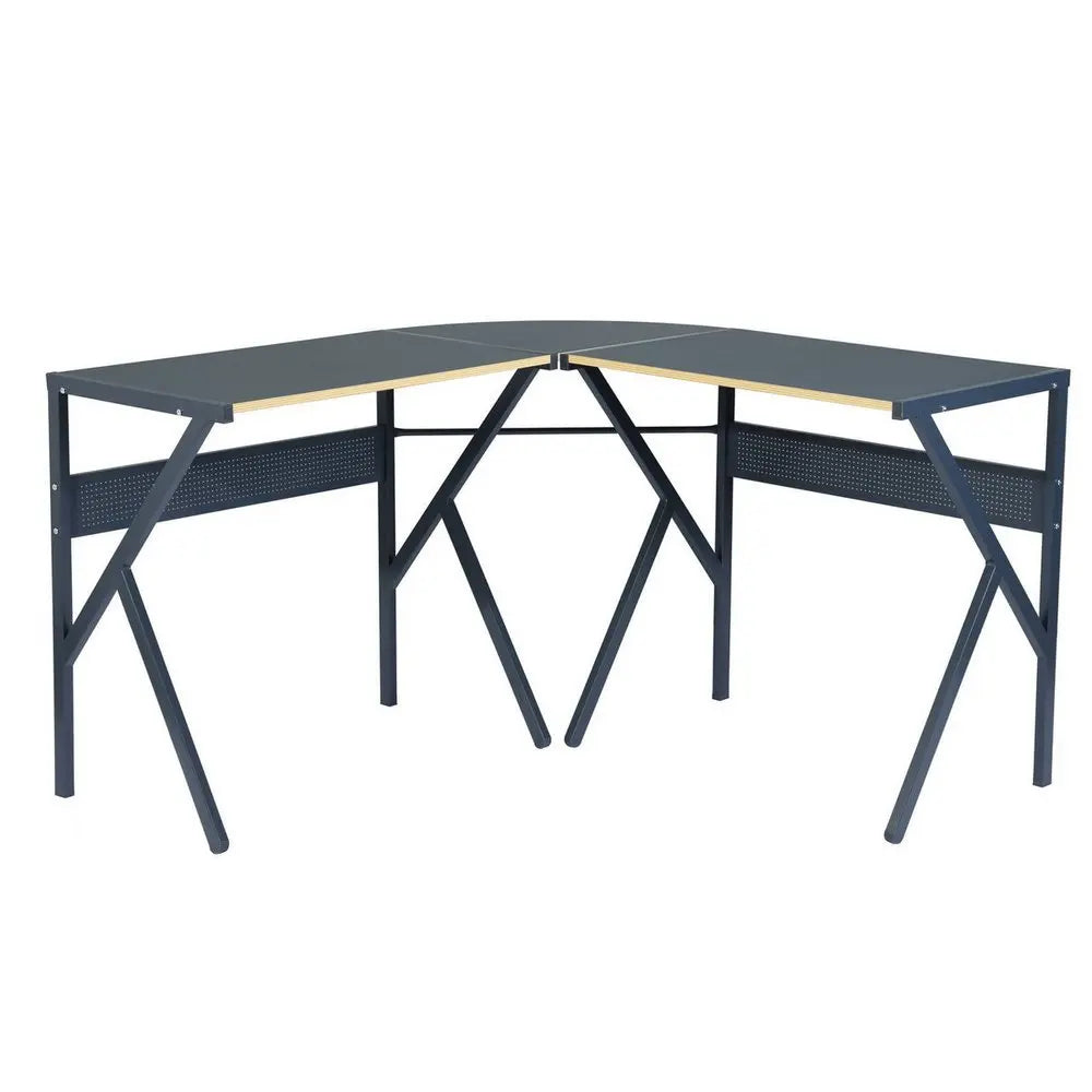 49" Black Wood and Metal Corner H - Shape Computer Desk - NOBLE HOME INTERIORS