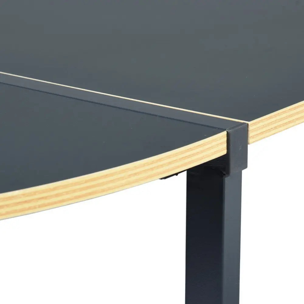 49" Black Wood and Metal Corner H - Shape Computer Desk - NOBLE HOME INTERIORS