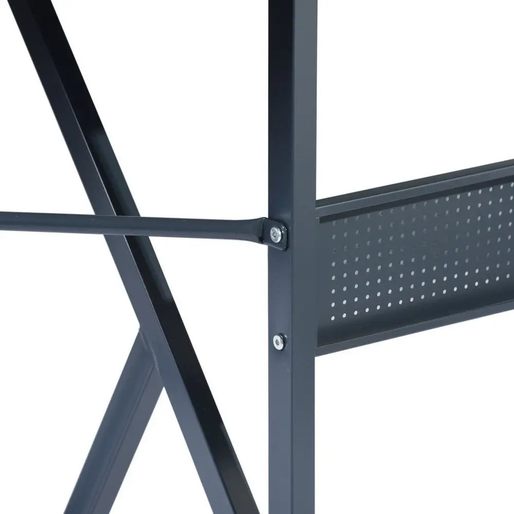 49" Black Wood and Metal Corner H - Shape Computer Desk - NOBLE HOME INTERIORS