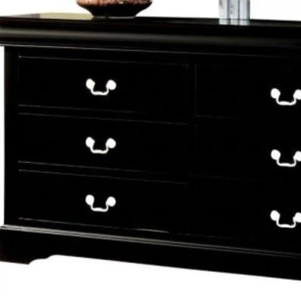 60" Black Solid and Manufactured Wood Six Drawer Double Dresser HomeRoots