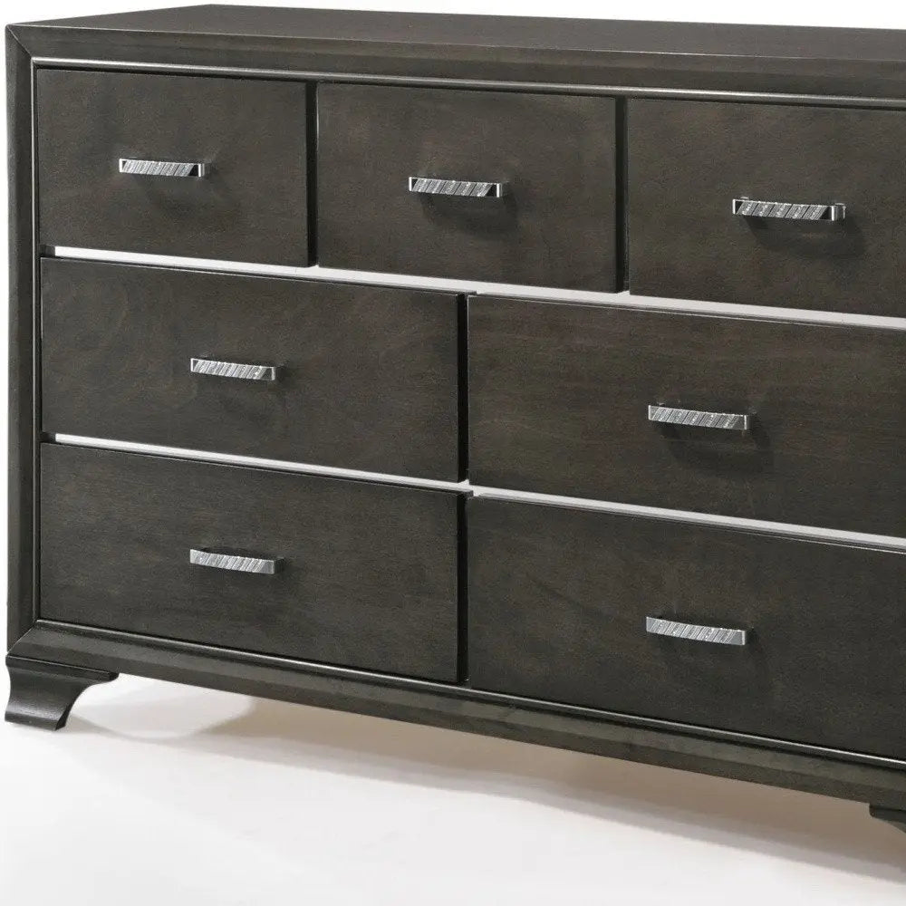 58" Gray Solid and Manufactured Wood Seven Drawer Triple Dresser HomeRoots