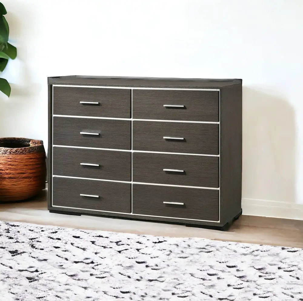 57" Gray Solid and Manufactured Wood Eight Drawer Double Dresser HomeRoots