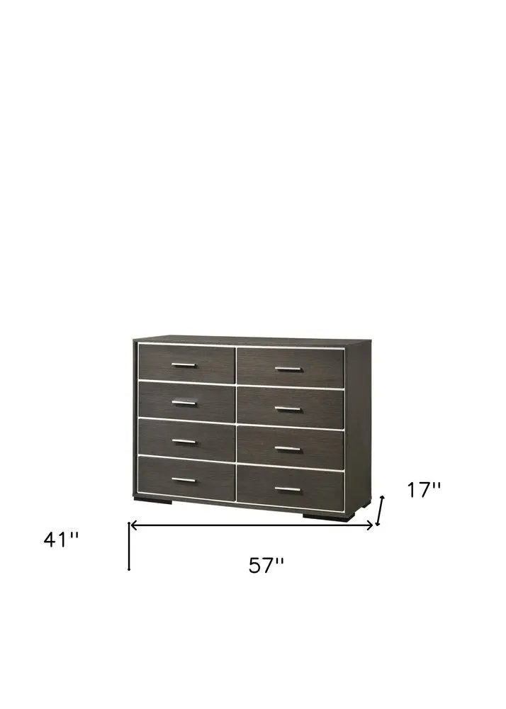 57" Gray Solid and Manufactured Wood Eight Drawer Double Dresser HomeRoots