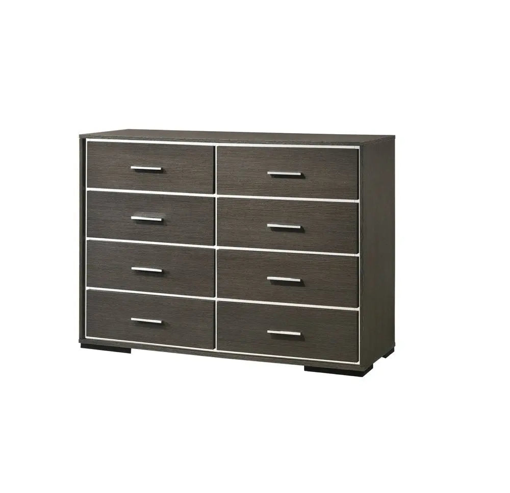 57" Gray Solid and Manufactured Wood Eight Drawer Double Dresser HomeRoots