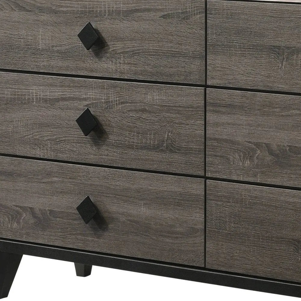 61" Gray Solid and Manufactured Wood Six Drawer Double Dresser HomeRoots