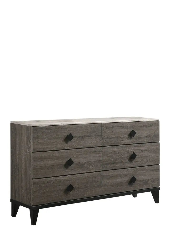 61" Gray Solid and Manufactured Wood Six Drawer Double Dresser HomeRoots