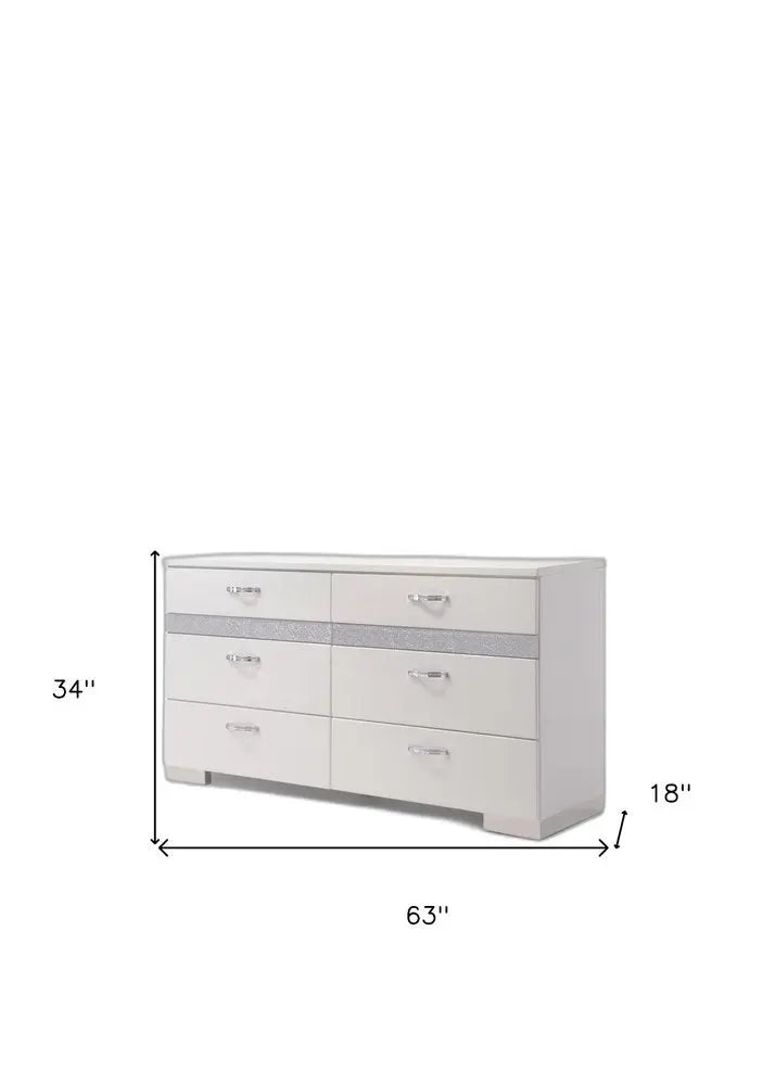 63" White High Gloss Manufactured Wood Eight Drawer Double Dresser HomeRoots