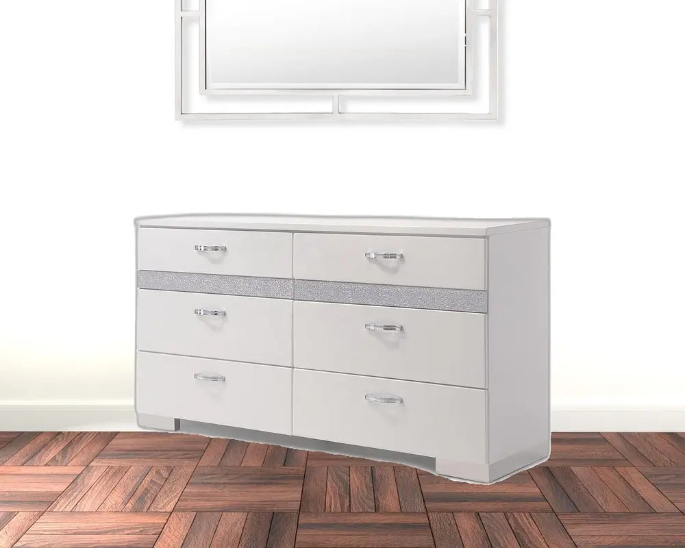 63" White High Gloss Manufactured Wood Eight Drawer Double Dresser HomeRoots