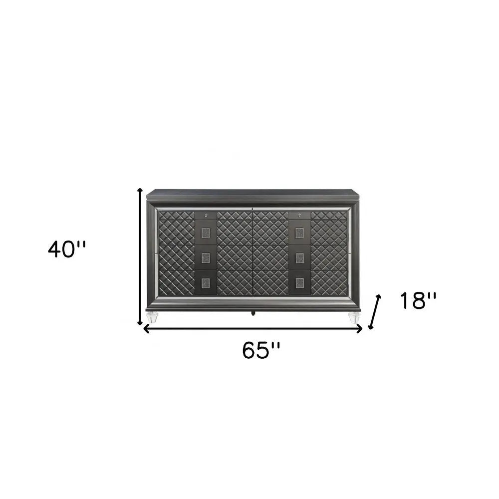 65" Gray Solid and Manufactured Wood Eight Drawer Double Dresser HomeRoots