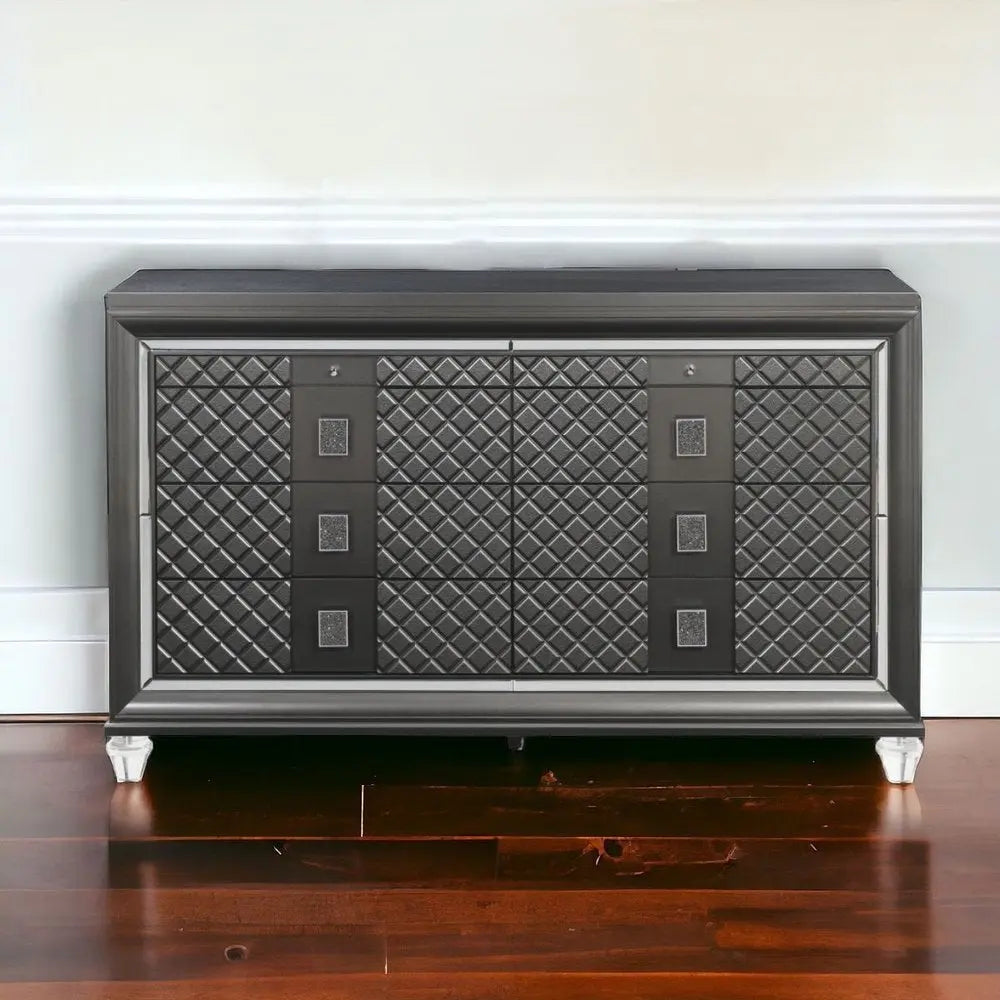 65" Gray Solid and Manufactured Wood Eight Drawer Double Dresser HomeRoots