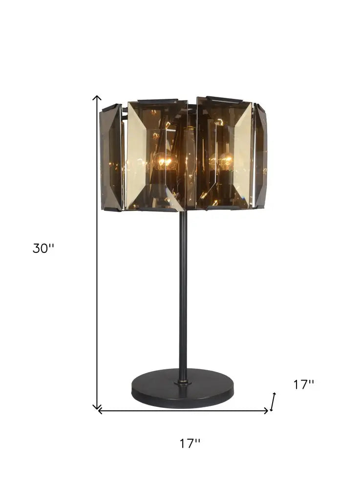 30" Bronze Metal Four Light Cylinder Bedside Table Lamp With Amber Round Shade HomeRoots