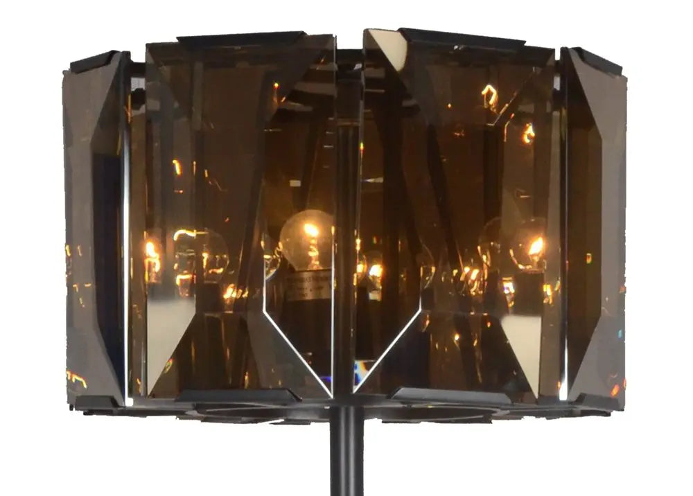 68" Dark Bronze Floor Lamp With Amber Solid Color Beveled Glass Drum Shade HomeRoots