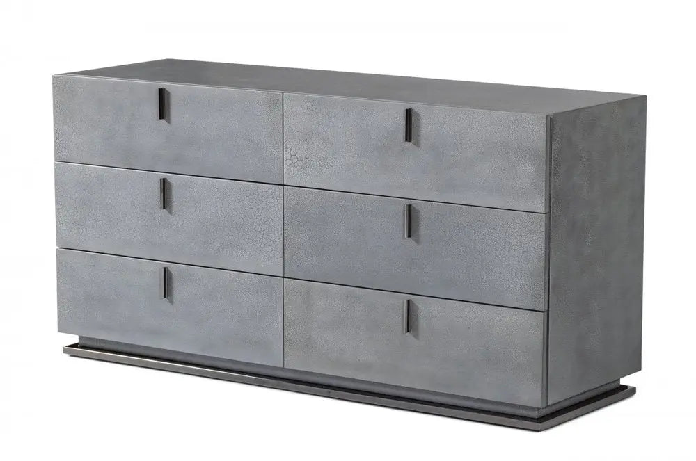 59" Gunmetal Grey Crackle Finish Six Drawer Double Dresser HomeRoots