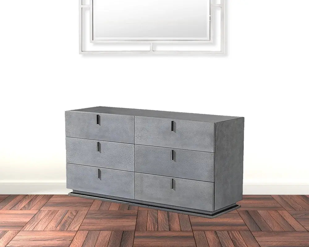 59" Gunmetal Grey Crackle Finish Six Drawer Double Dresser HomeRoots